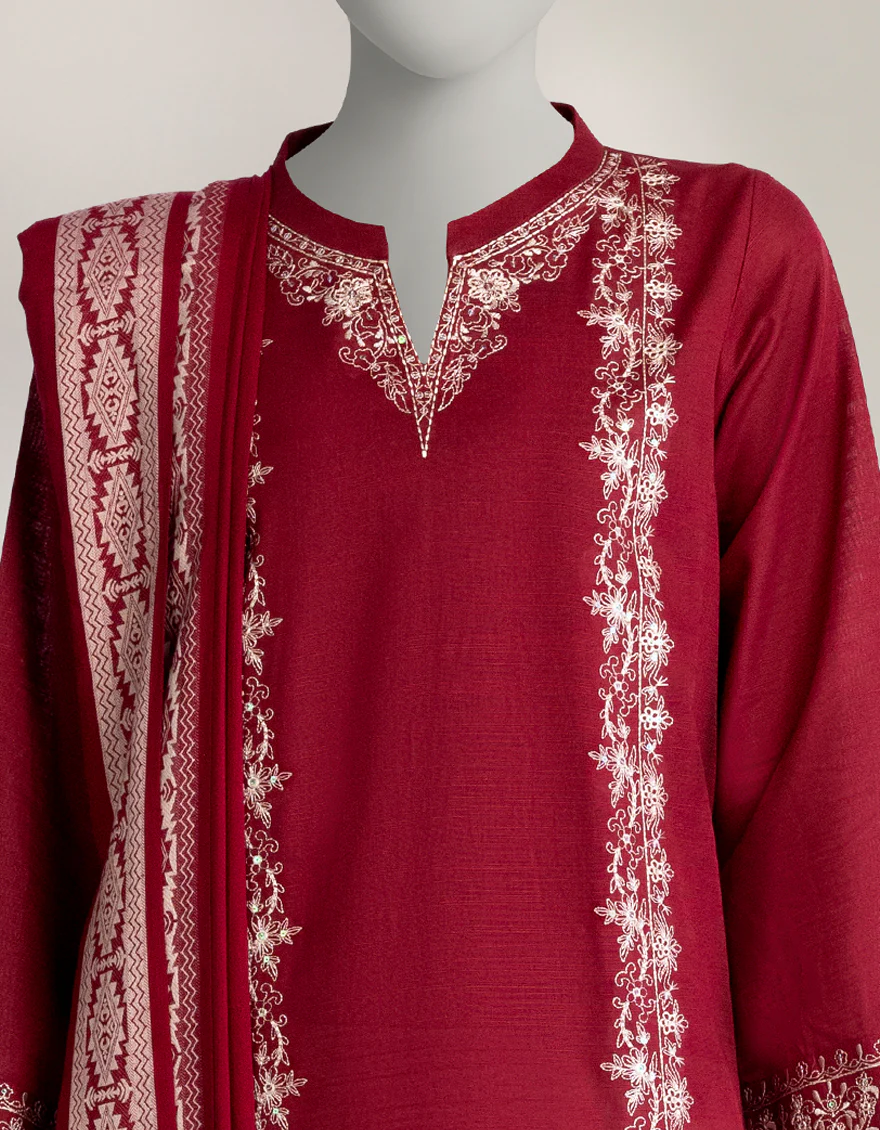 MAROON KHADDAR 2PC STITCHED | JLAWN-W-JDS-25-1178/S SEQUINS-3 - Image 3