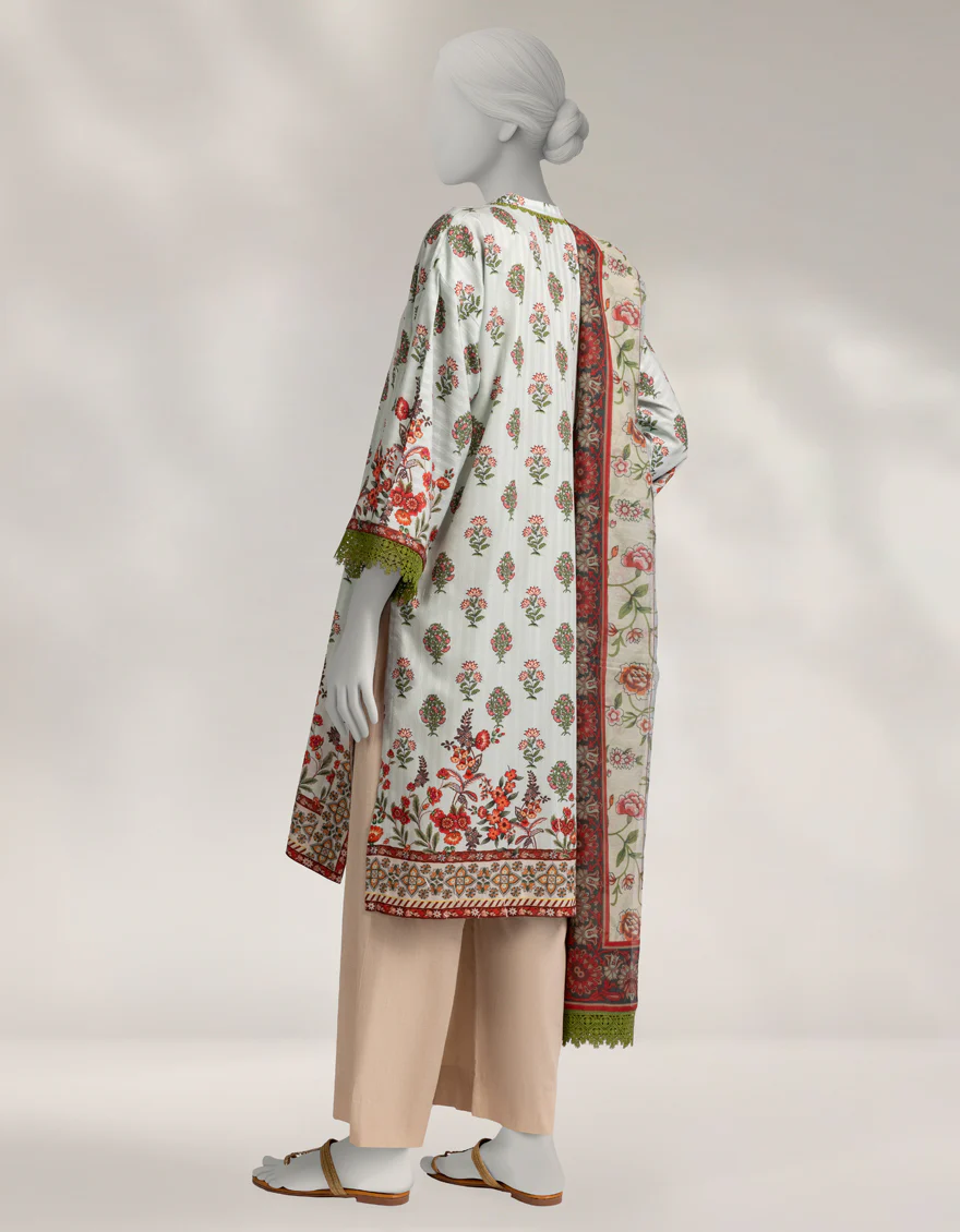 GREEN DOBBY 2PC UNSTITCHED | JLAWN-W-JDS-25-1195 FLORAL ART-1 - Image 2