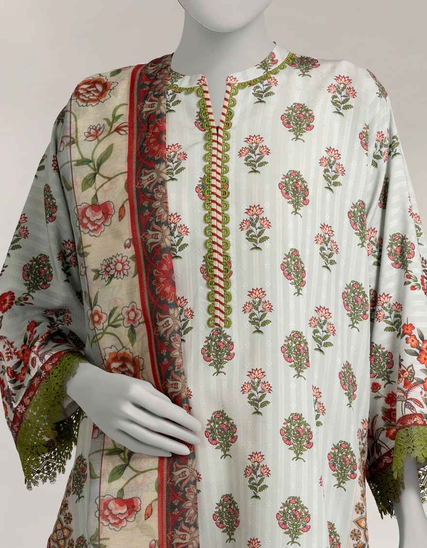 GREEN DOBBY 2PC UNSTITCHED | JLAWN-W-JDS-25-1195 FLORAL ART-1 - Image 3