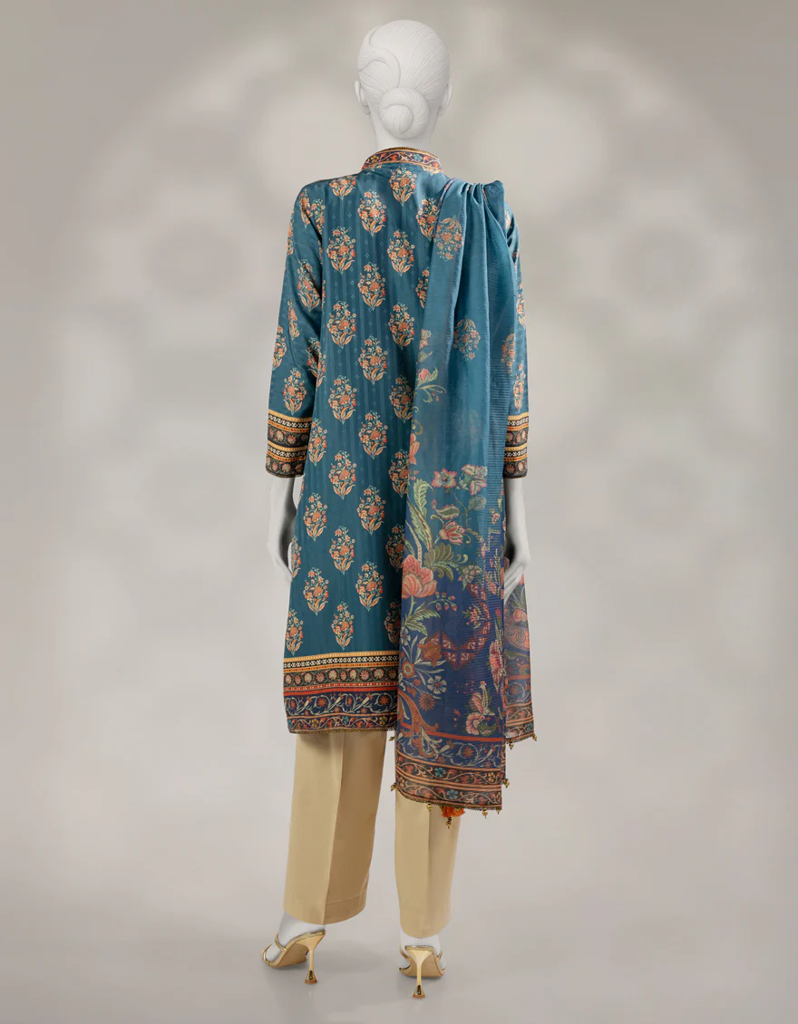 TEAL DOBBY 2PC UNSTITCHED | JLAWN-W-JDS-25-1197 FLORAL ART-3 - Image 2