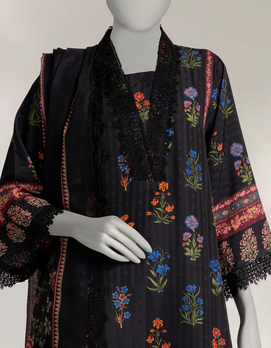 BLACK DOBBY 2PC UNSTITCHED | JLAWN-W-JDS-25-1198 FLORAL ART-4 - Image 3