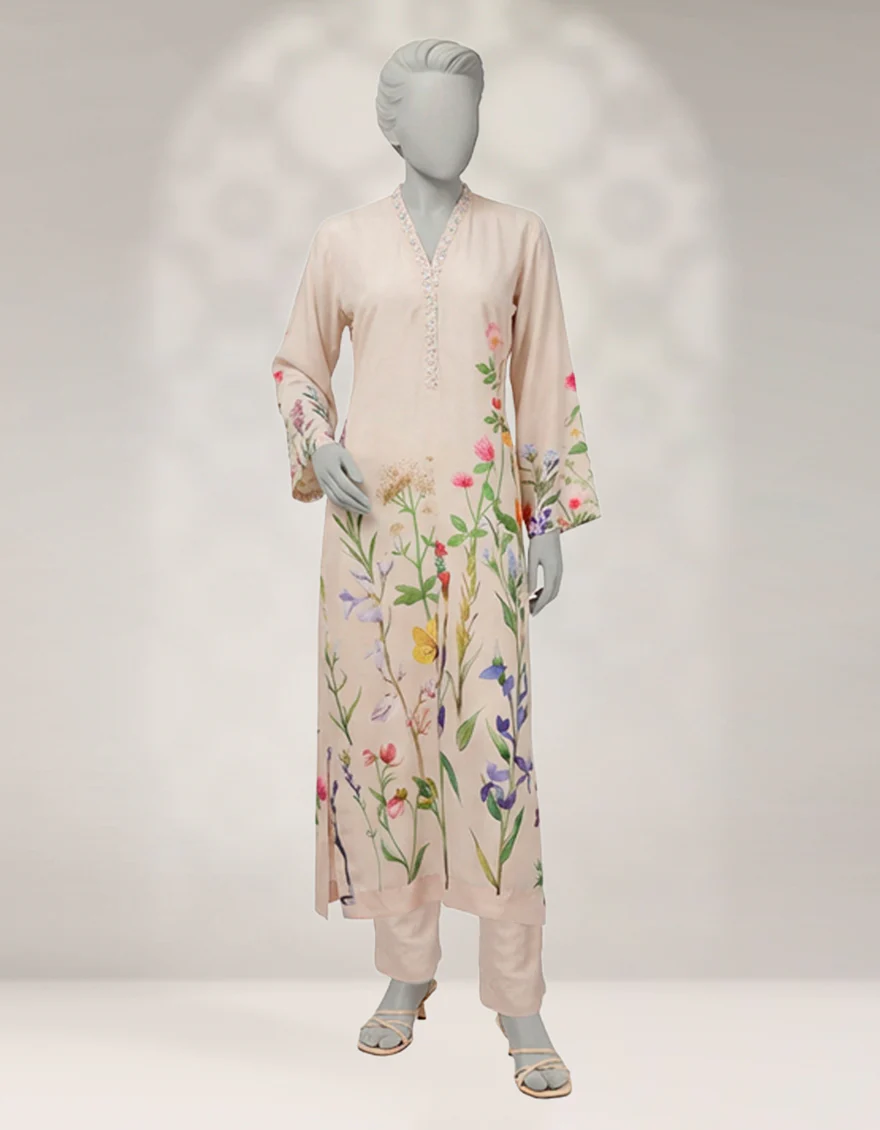 BEIGE GEORGETTE 2PC STITCHED | JLAWN-W-JST-25-2327/S FLORAL-1