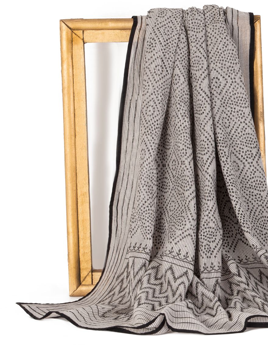 GREY-BLACK COTTON STOLE | JLST-S-STL-US-21-2639 FB/CHUNRI - Image 2