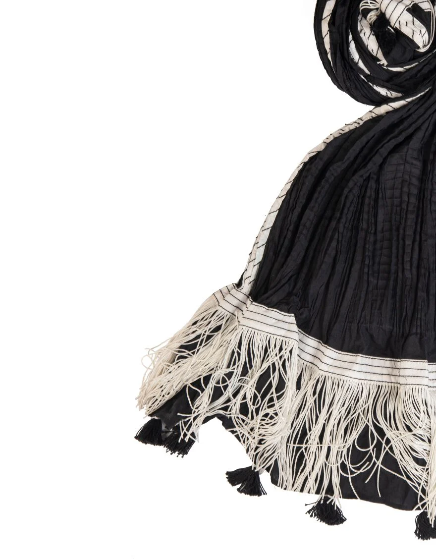 BLACK-WHT STP LAWN STOLE | JLST-W-STL-US-21-2663 FB/STLC5-21-006 - Image 2