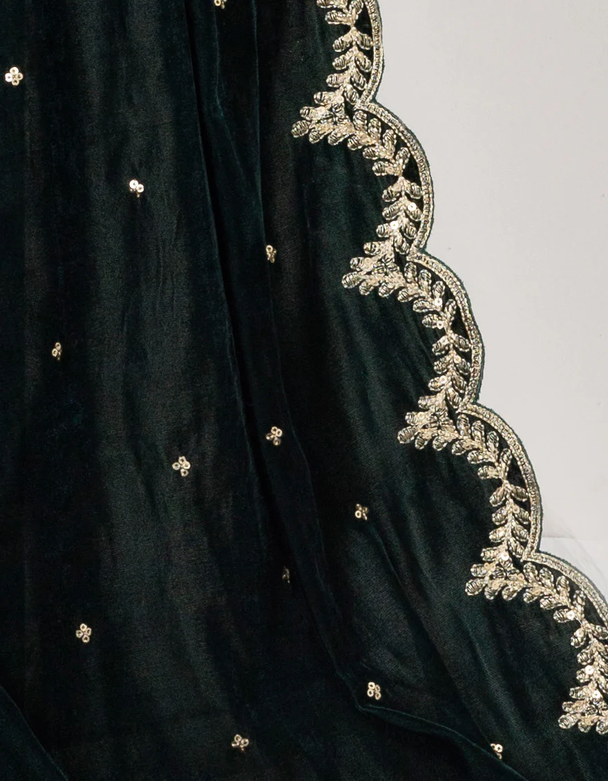 GREEN VELVET SHAWL | JSH-JSHW-24-2676 FB/VELVET-4 - Image 2