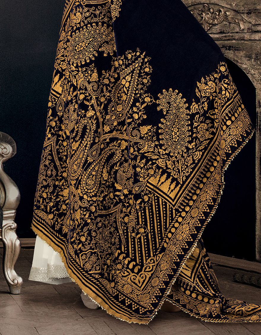 BLUE SHAWL | JSH-SHW-US-19-176 FB/BLACK EMB - Image 2