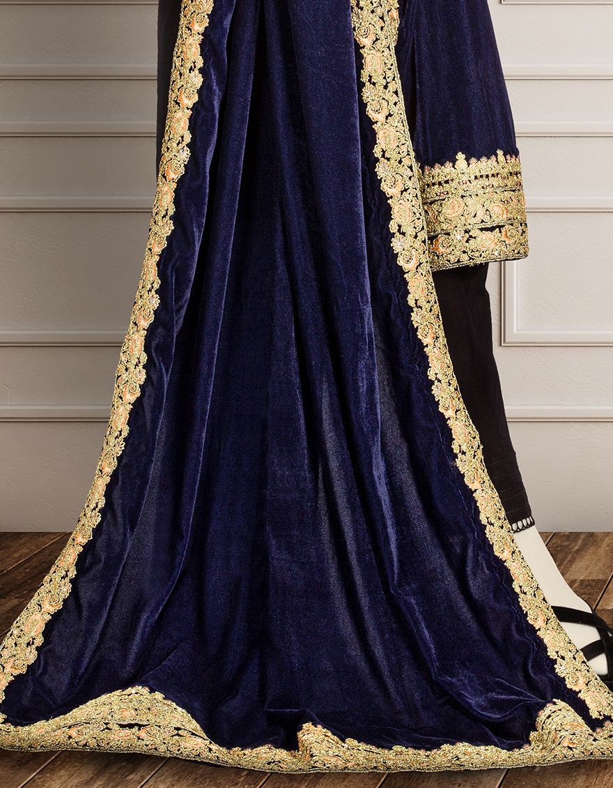 NAVY BLUE VELVET SHAWL | JSH-SHW-US-20-217 FB/FF-328 - Image 2