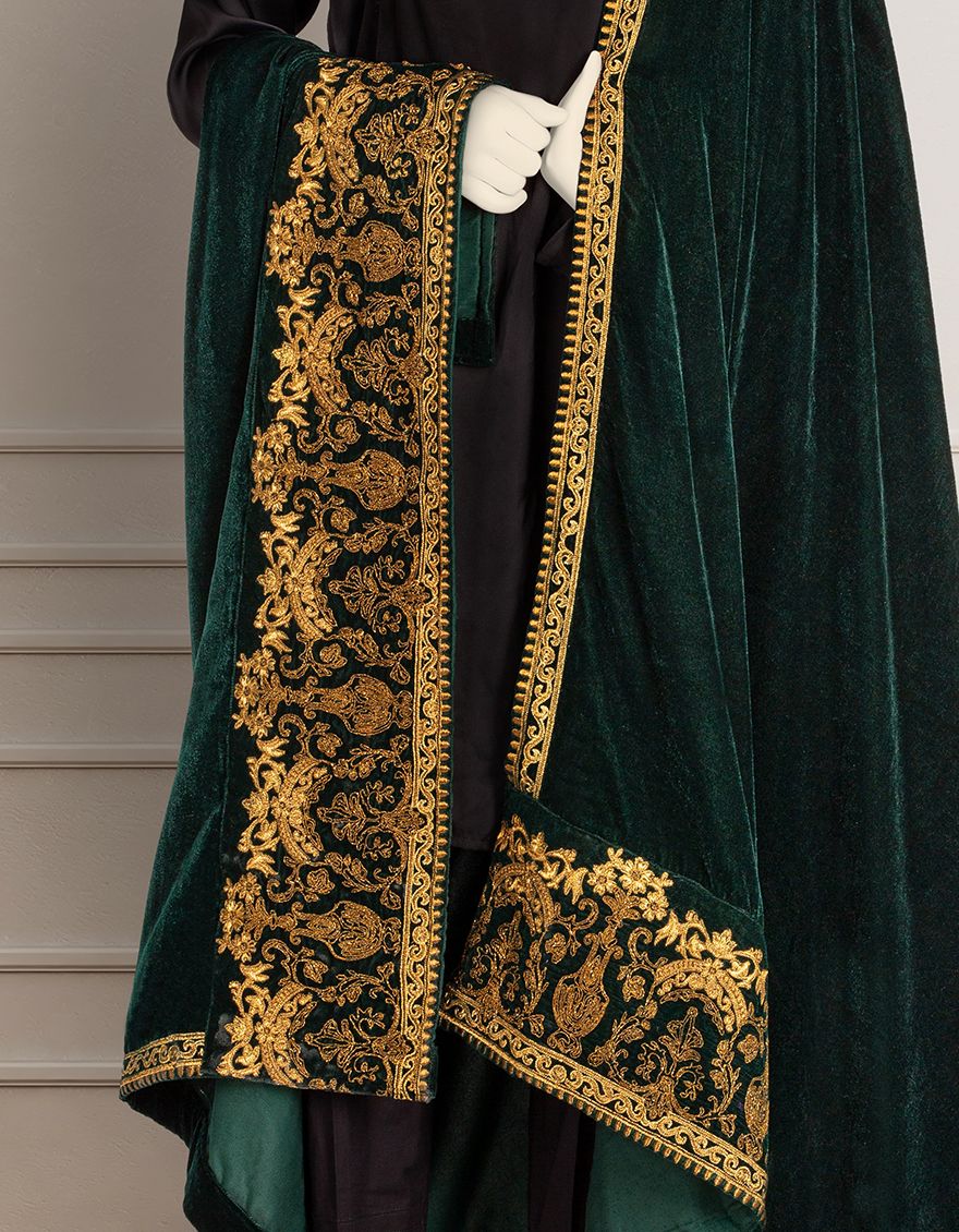 GREEN VELVET SHAWL | JSH-SHW-US-20-220 FB/FF-329 - Image 2
