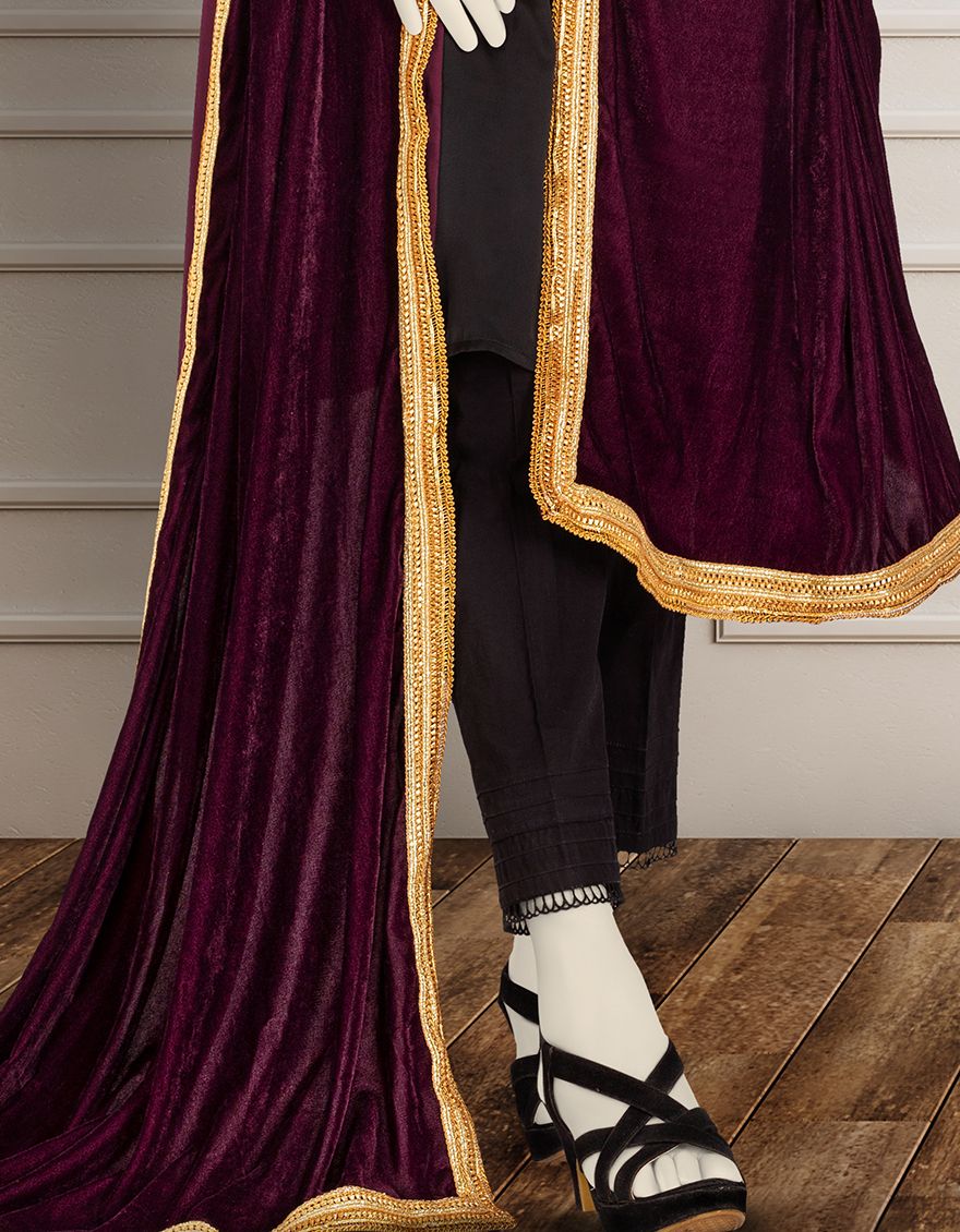 MAROON VELVET SHAWL | JSH-SHW-US-20-224 FB/FF-328 - Image 2