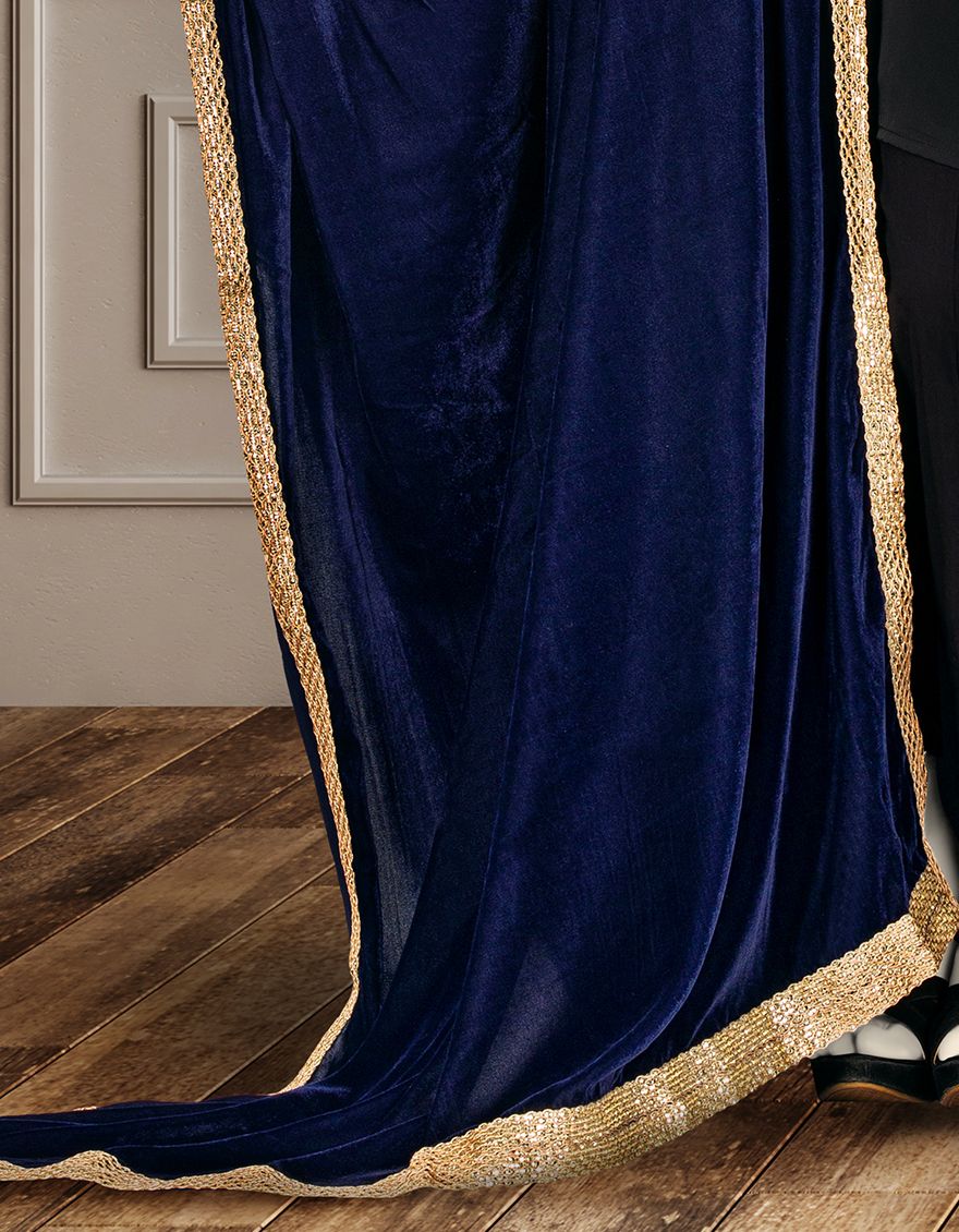 NAVY VELVET SHAWL | JSH-SHW-US-20-225 FB/FF-328 - Image 2