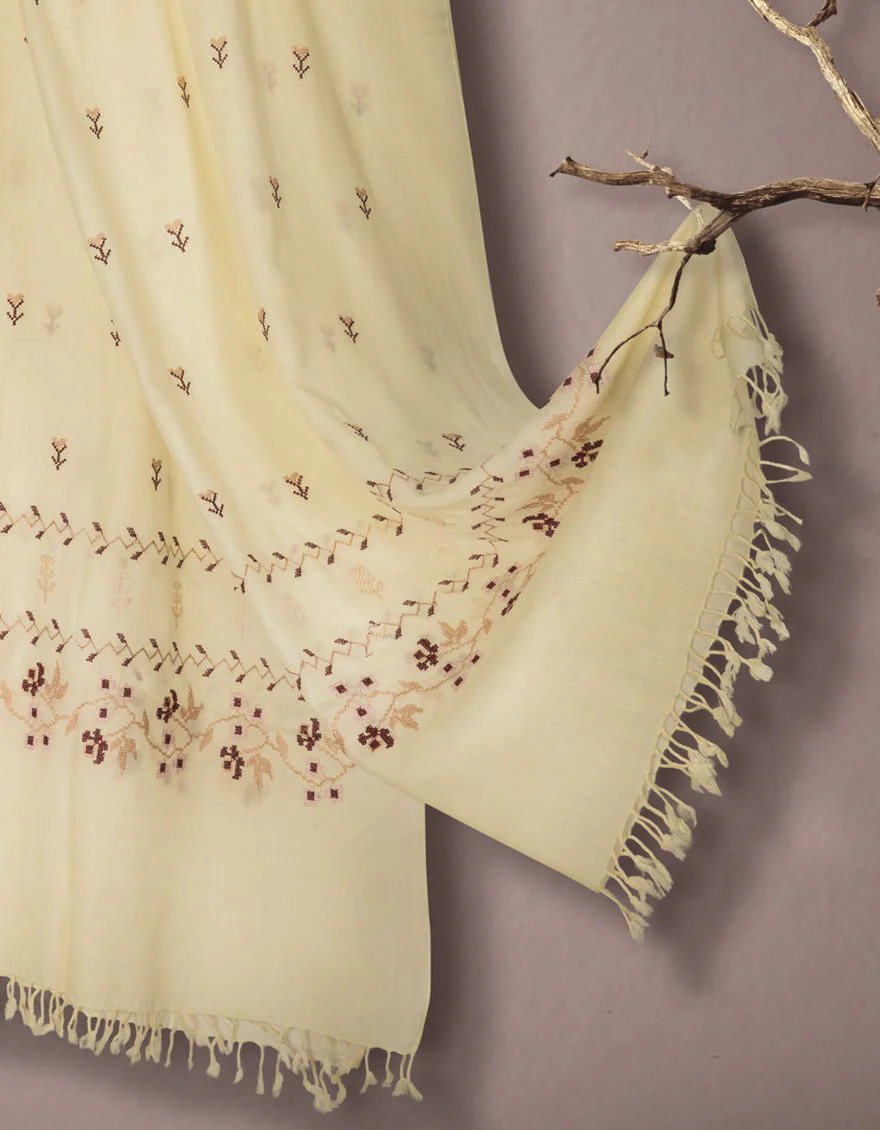 OFF WHITE SHAWL | JSH-SHW-US-21-0015 FB/SWATI WOOL - Image 2
