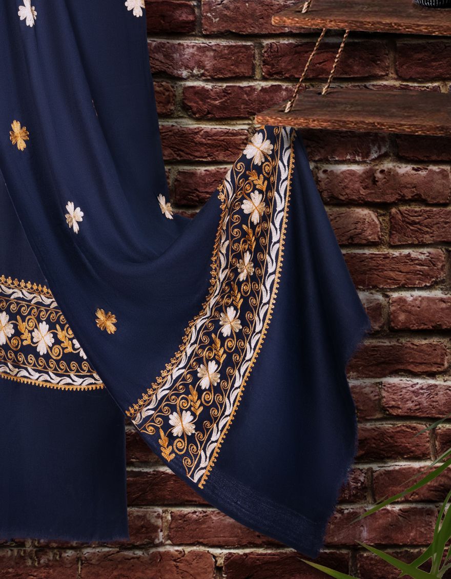 NAVY BLUE SHAWL | JSH-SHW-US-21-0020 FB/AARI BORDER SHAWL - Image 2