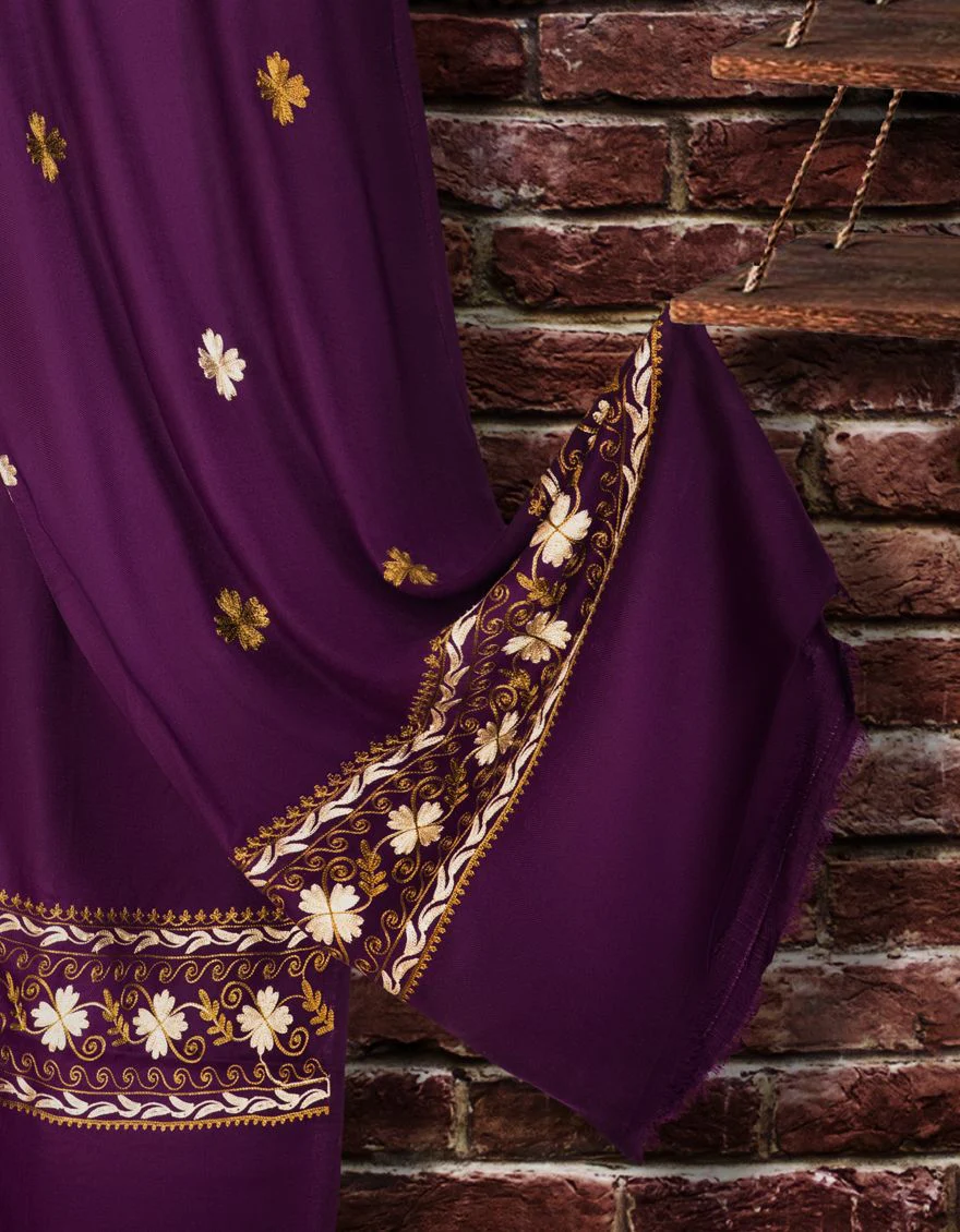 PURPLE PUR SHAWL | JSH-SHW-US-21-0020 FB/AARI BORDER SHAWL-PUR - Image 2