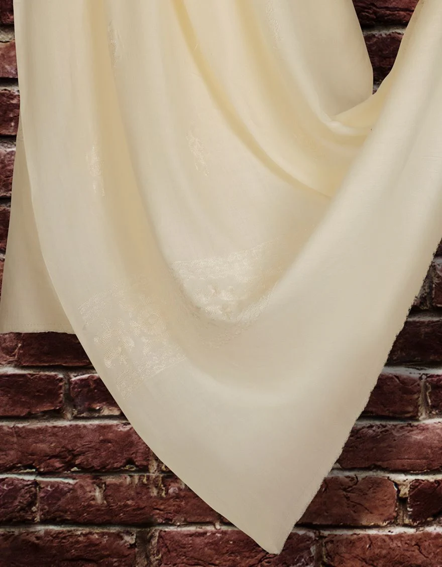 WHITE SHAWL | JSH-SHW-US-21-0020 FB/AARI BORDER SHAWL-WHT - Image 2