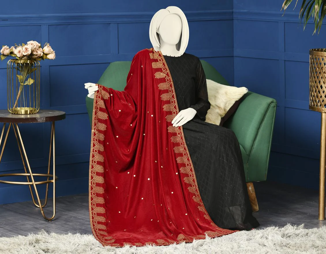 RED VELVET SHAWL | JSH-SHW-US-21-229 FB/FF-328 - Image 2