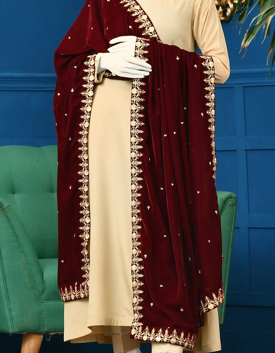 MEHNDI GREEN VELVET SHAWL | JSH-SHW-US-21-232 FB/FF-328 - Image 2