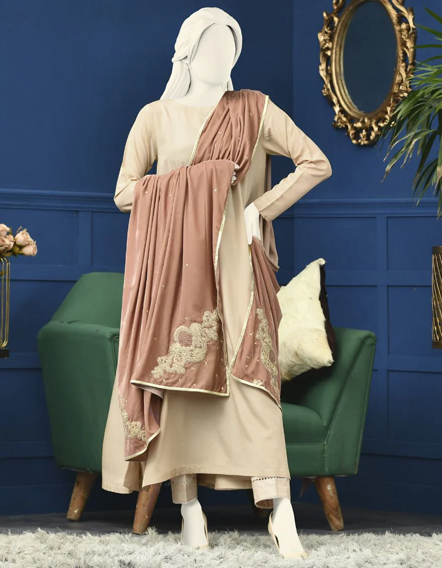 PEACH VELVET SHAWL | JSH-SHW-US-21-233 FB/FF-328 - Image 2