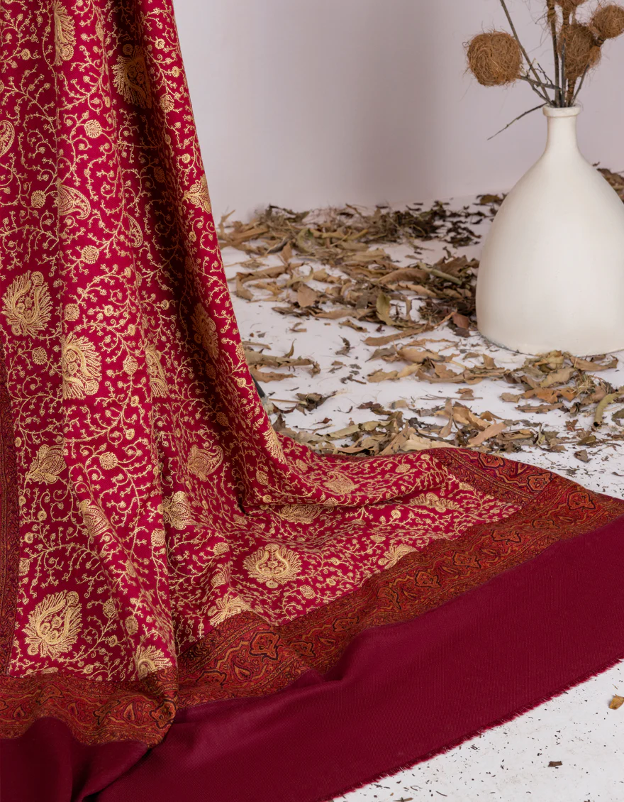 RED JAMAWAR SHAWL | JSH-SHW-US-22-071 FB/JAMAWAR PATCH WORK PATTA JALL - Image 2