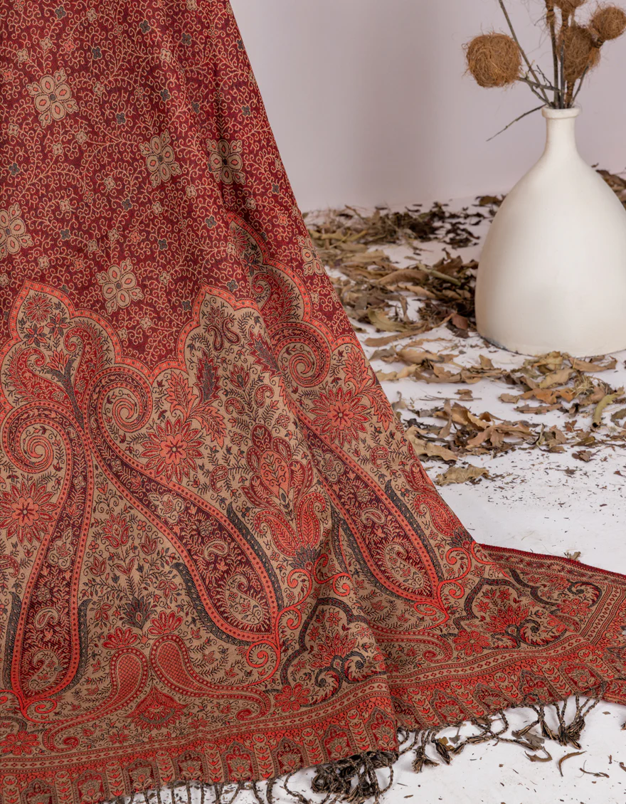 BEIGE-RED JACQUARD SHAWL | JSH-SHW-US-22-074 FB/JACQUARD SAWATI SHAWL - Image 2