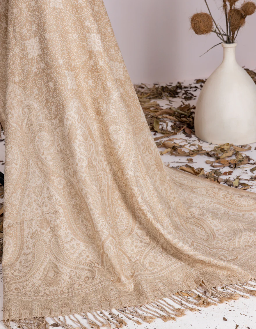 BEIGE JACQUARD SHAWL | JSH-SHW-US-22-075 FB/JACQUARD SAWATI SHAWL - Image 2