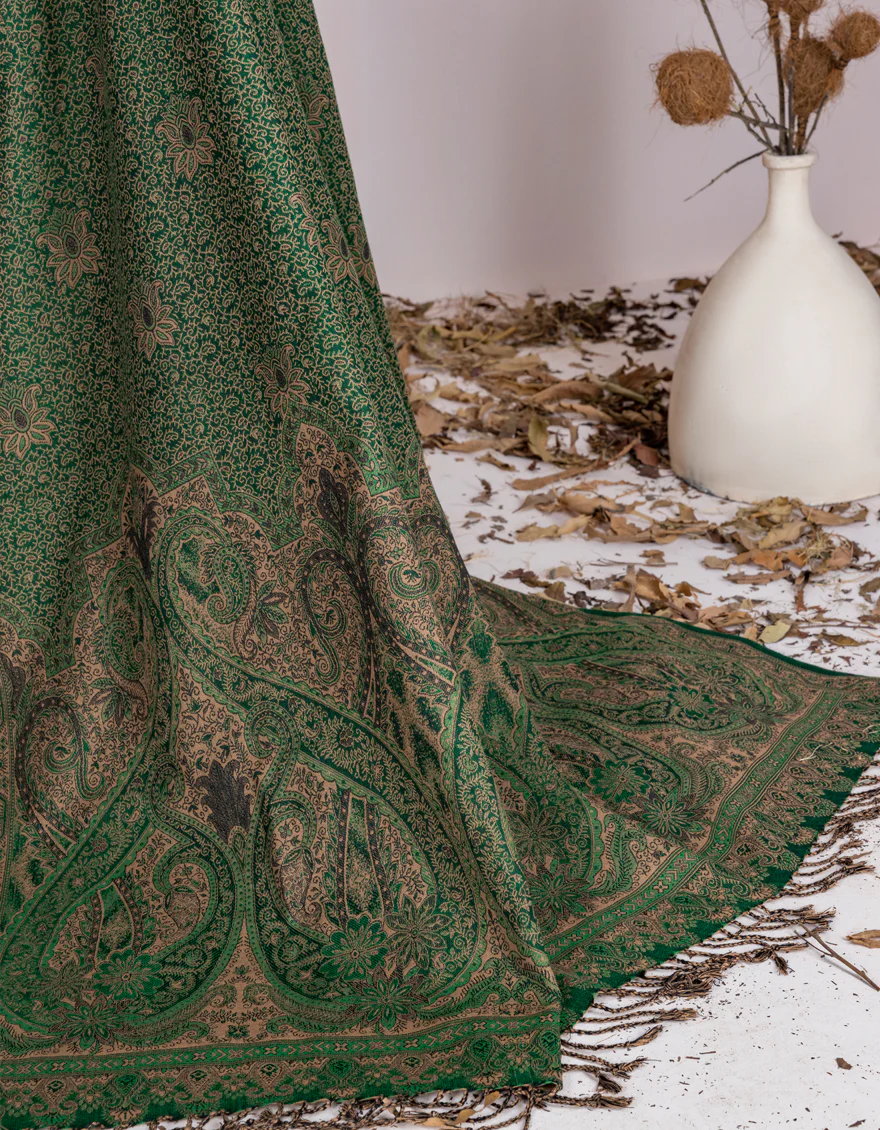 GREEN-BLACK JACQUARD SHAWL | JSH-SHW-US-22-076 FB/JACQUARD SAWATI SHAWL - Image 2