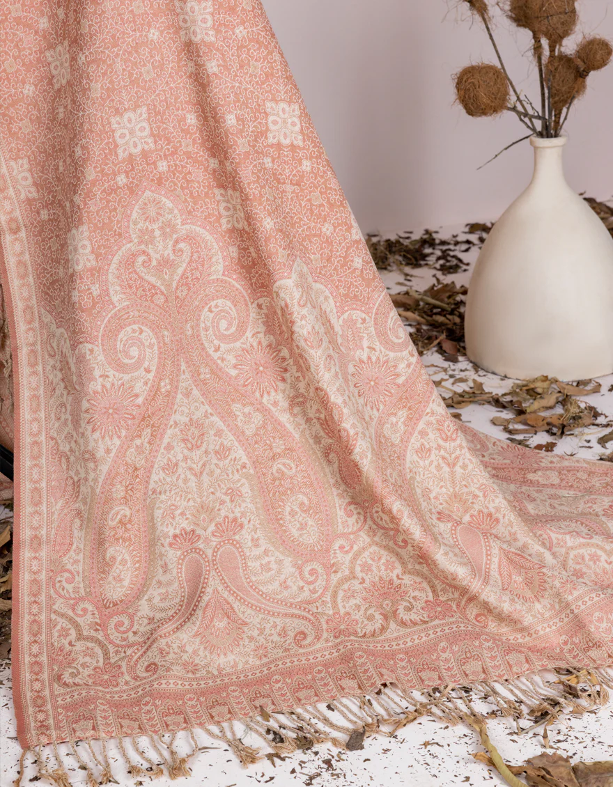 BEIGE-PINK JACQUARD SHAWL | JSH-SHW-US-22-077 FB/JACQUARD SAWATI SHAWL - Image 2