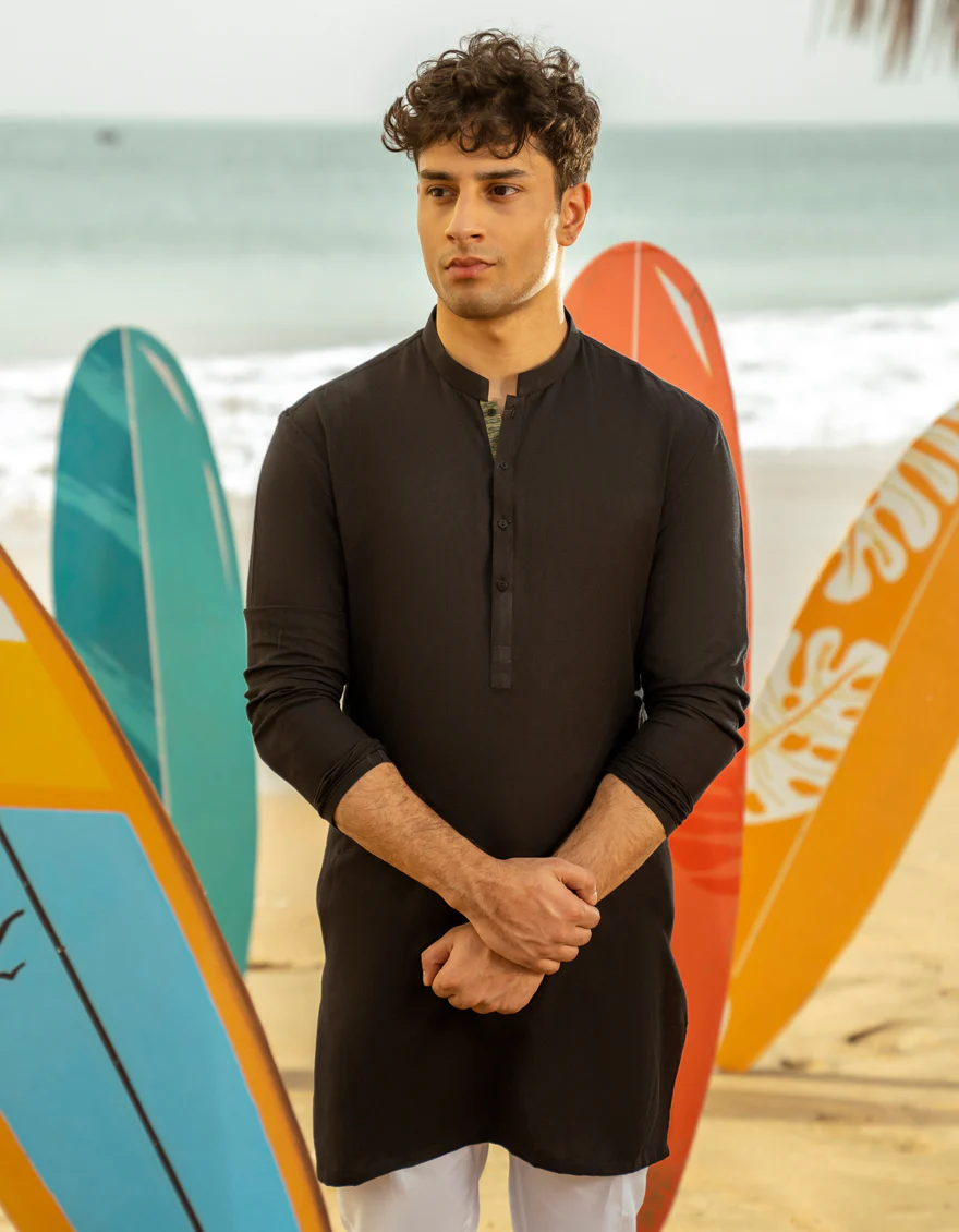 BLACK COTTON KURTA | JTK-A-34863/S24/JJ9589-CL - Image 2
