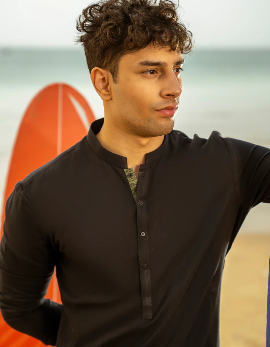 BLACK COTTON KURTA | JTK-A-34863/S24/JJ9589-CL - Image 3