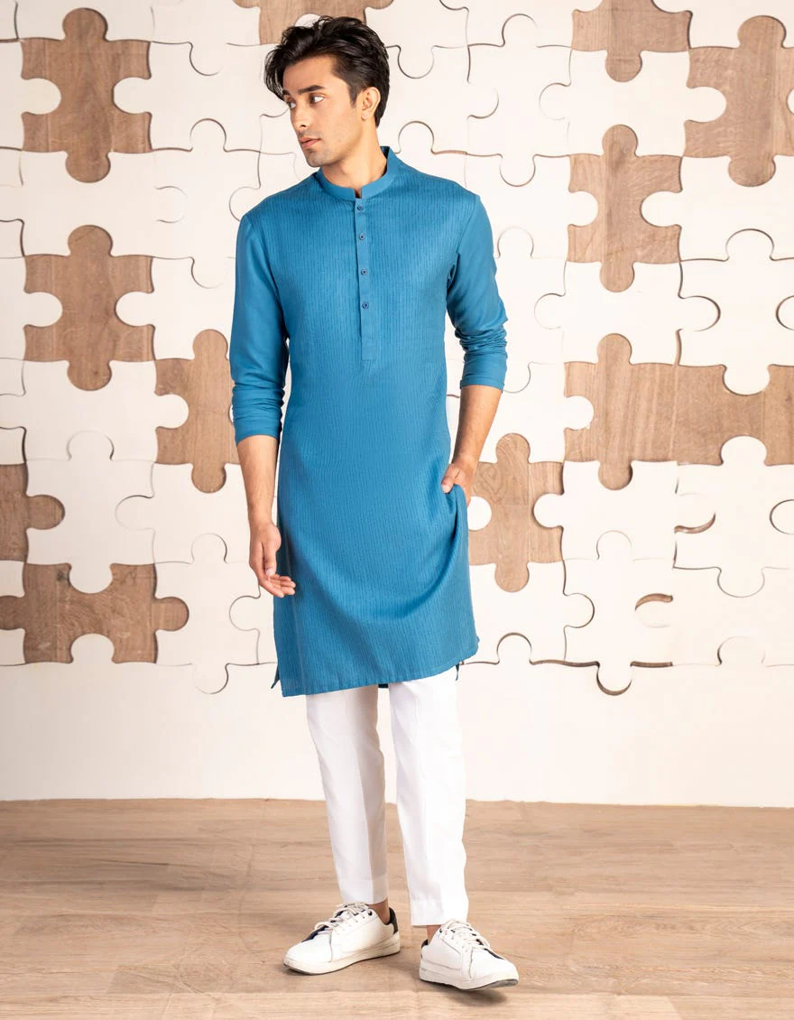 BLUE COTTON KURTA | JTK-A-34865/S24/JJ9589-CL - Image 2