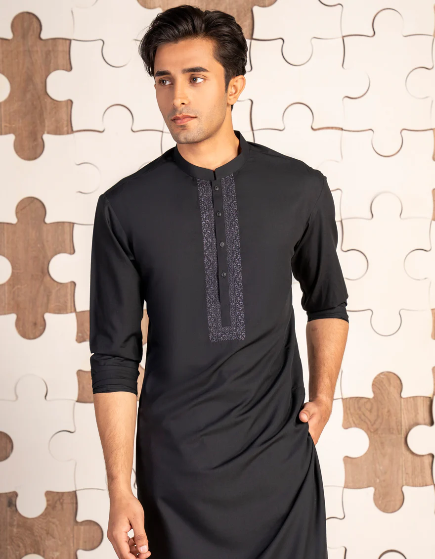 BLACK BLENDED KURTA | JTK-A-34900/S24/JJ8786-SF - Image 2