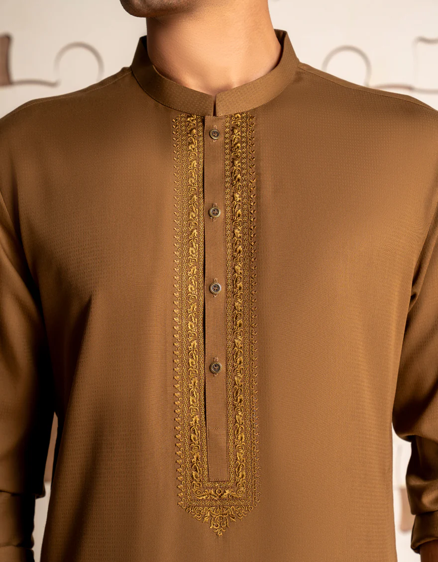 CAMEL BROWN BLENDED KURTA | JTK-A-34909/S24/JJ8789-SF - Image 2