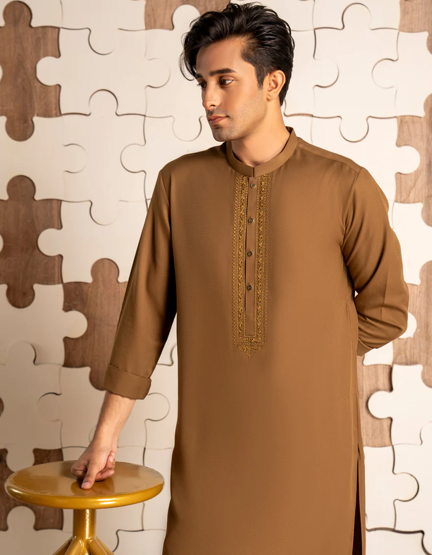 CAMEL BROWN BLENDED KURTA | JTK-A-34909/S24/JJ8789-SF - Image 3