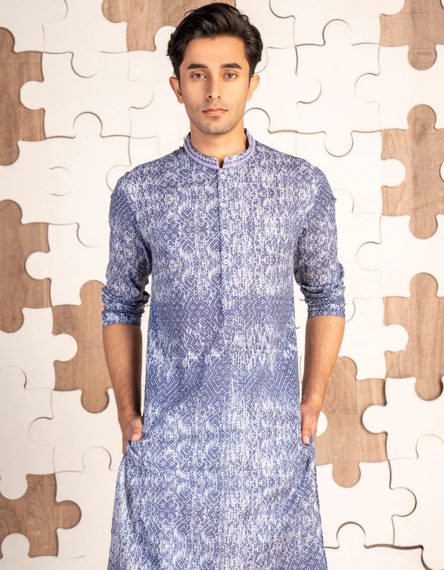 TEXT BLUE COTTON KURTA | JTK-A-34910/S24/JJ8771-SF - Image 2