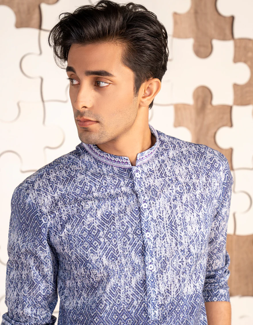 TEXT BLUE COTTON KURTA | JTK-A-34910/S24/JJ8771-SF - Image 3