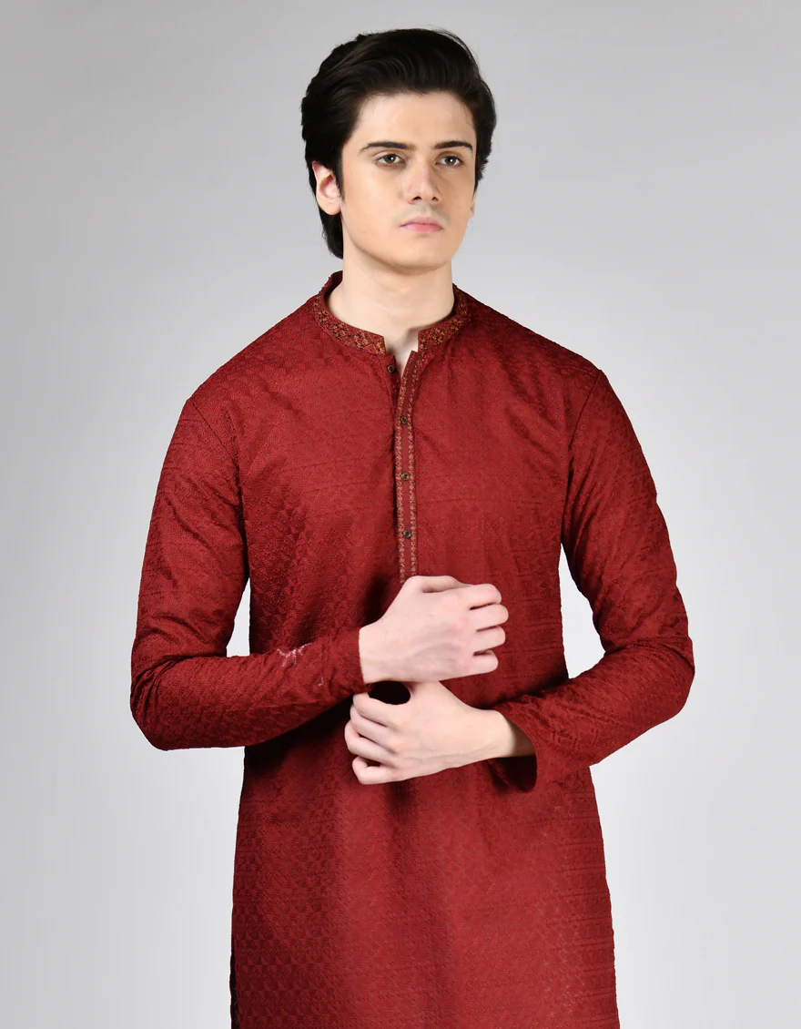 MAROON COTTON KURTA | JTK-A-34912/S24/JJ8422-SF - Image 2