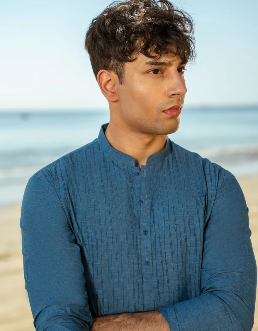 BLUE BLENDED KURTA | JTK-A-34976/S25/JJ9349-CL - Image 3