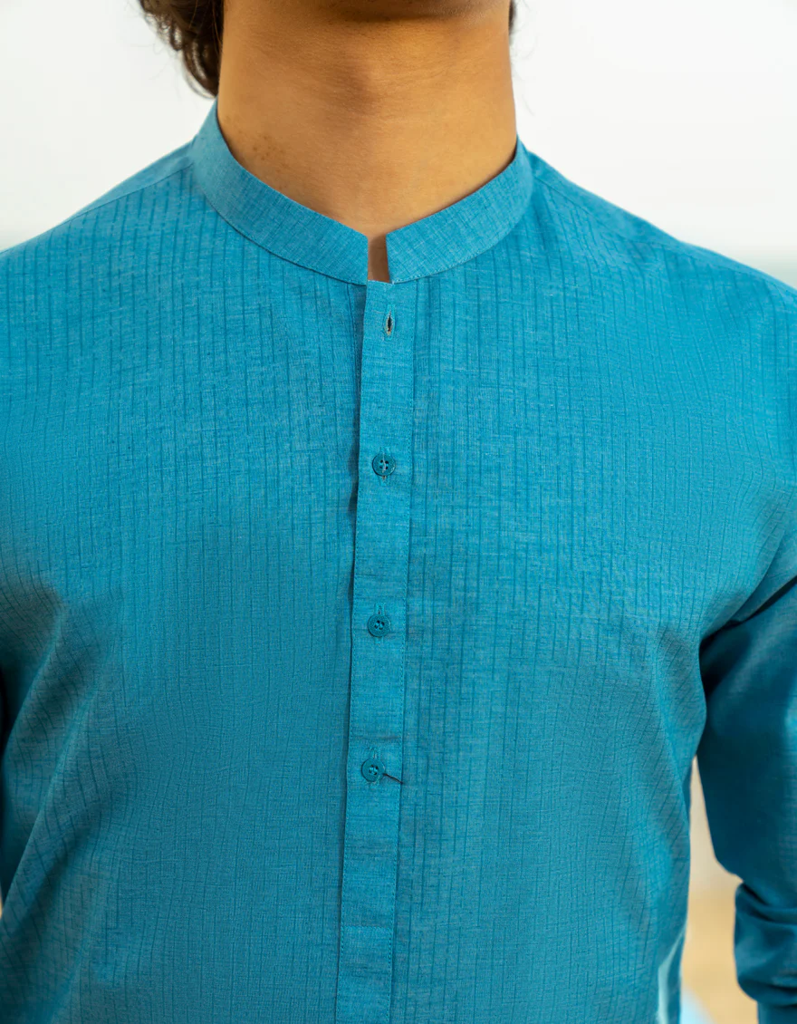 TURQUOISE BLUE BLENDED KURTA | JTK-A-34978/S25/JJ9349-CL - Image 3