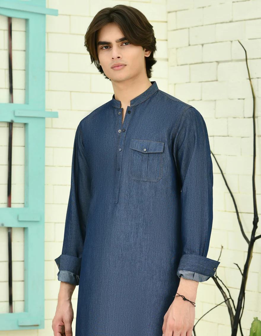 BLUE COTTON KURTA | JTK-A-39062/S24/JJ9386-CL - Image 2
