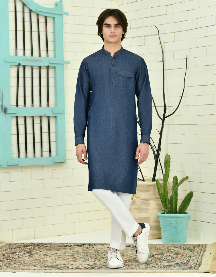 BLUE COTTON KURTA | JTK-A-39062/S24/JJ9386-CL - Image 3