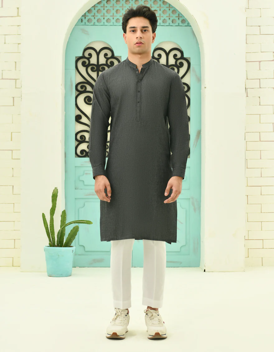 BLACK COTTON KURTA | JTK-A-39063/S24/JJ9386-CL - Image 3