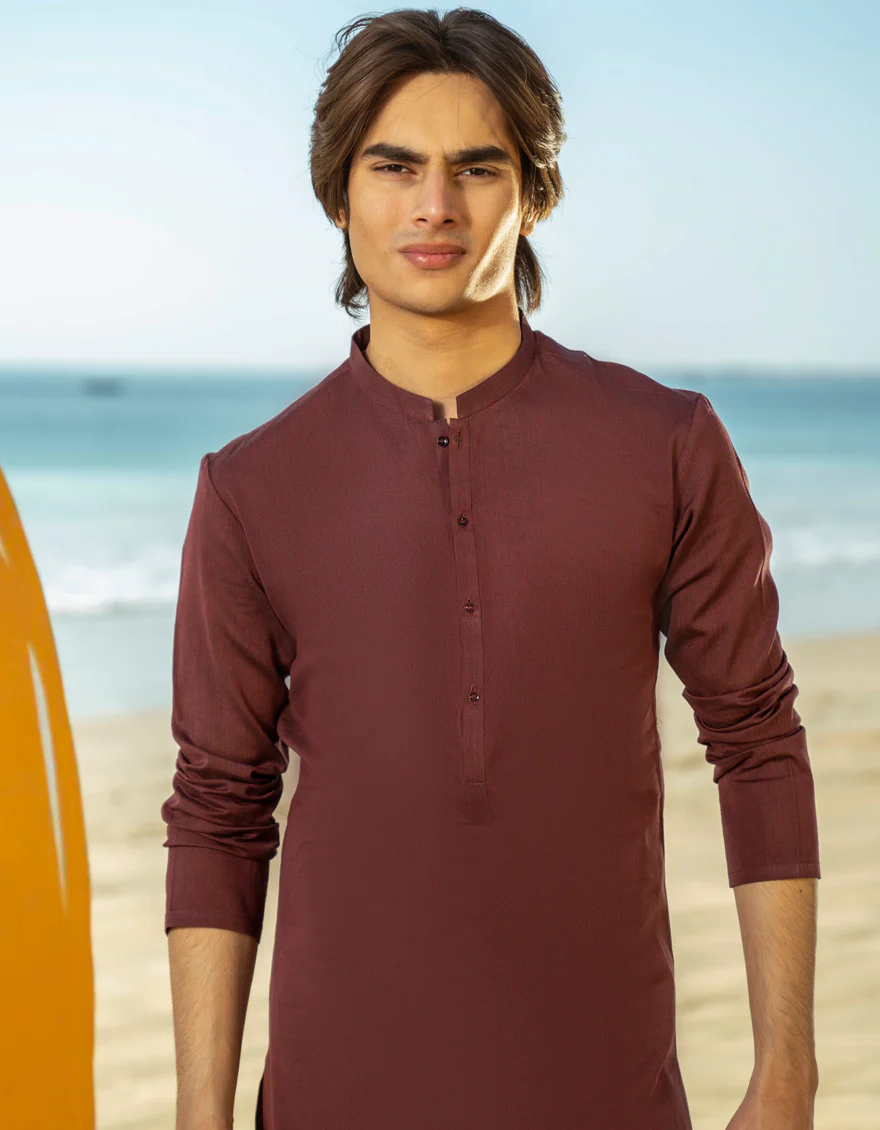MAROON COTTON KURTA | JTK-A-39229/S24/DME3189-PN - Image 2