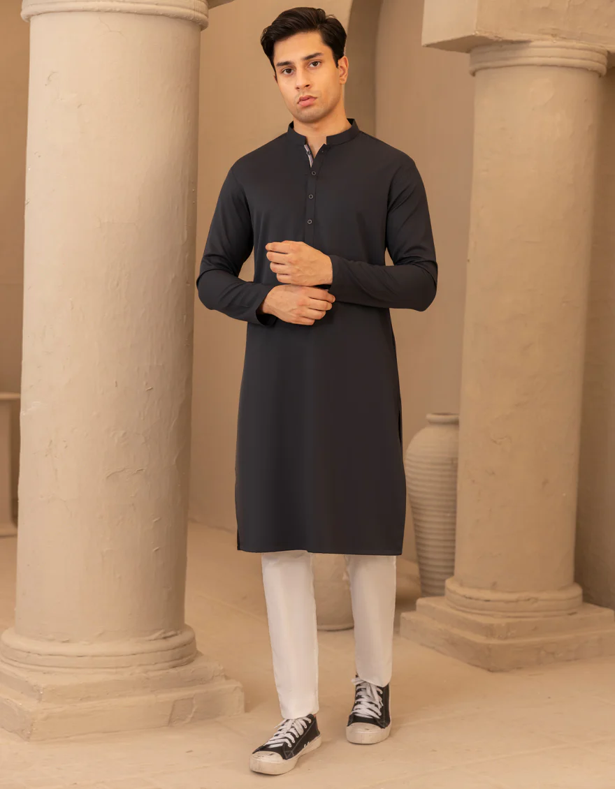 CHARCOAL BLENDED KURTA | JTK-A-39473/S25/JJ9579-CL - Image 3