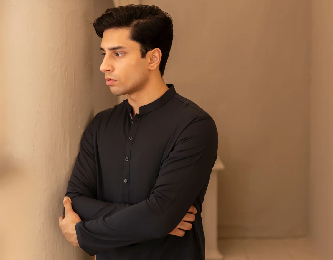 CHARCOAL BLENDED KURTA | JTK-A-39473/S25/JJ9579-CL - Image 4
