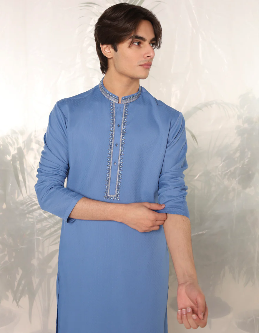 BLUE BLENDED KURTA | JTK-A-46379/S24/JJ9419-FL - Image 3