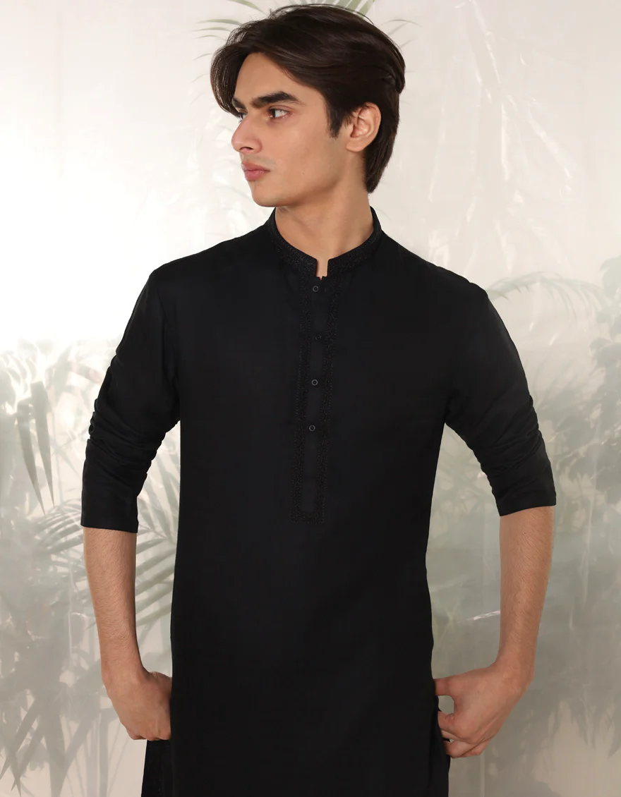 BLACK BLENDED KURTA | JTK-A-46381/S24/JJ9236-SF - Image 2