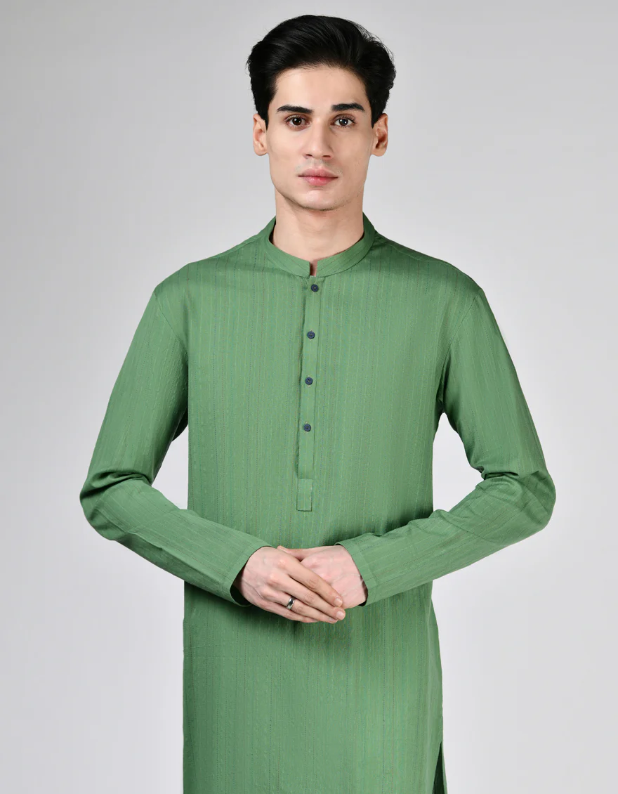 GREEN COTTON KURTA | JTK-A-46488/S24/DMR3379-PN - Image 2