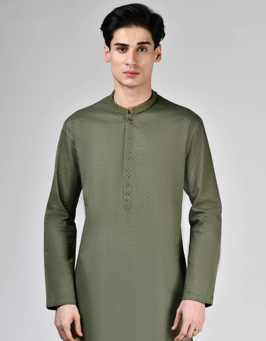 GREEN COTTON KURTA | JTK-A-46521/S24/JJ9552-SF - Image 2