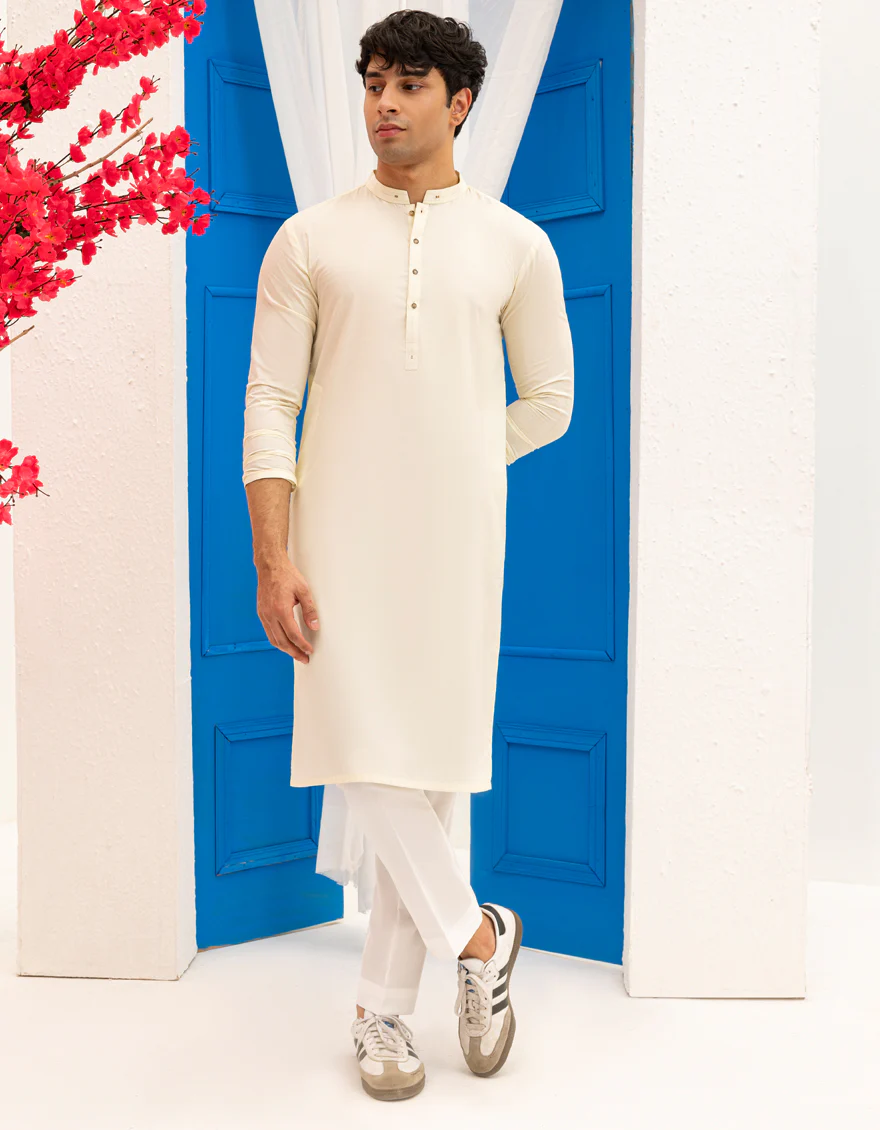 CREAM BLENDED KURTA | JTK-A-46534/S25/JJ9349-CL - Image 2