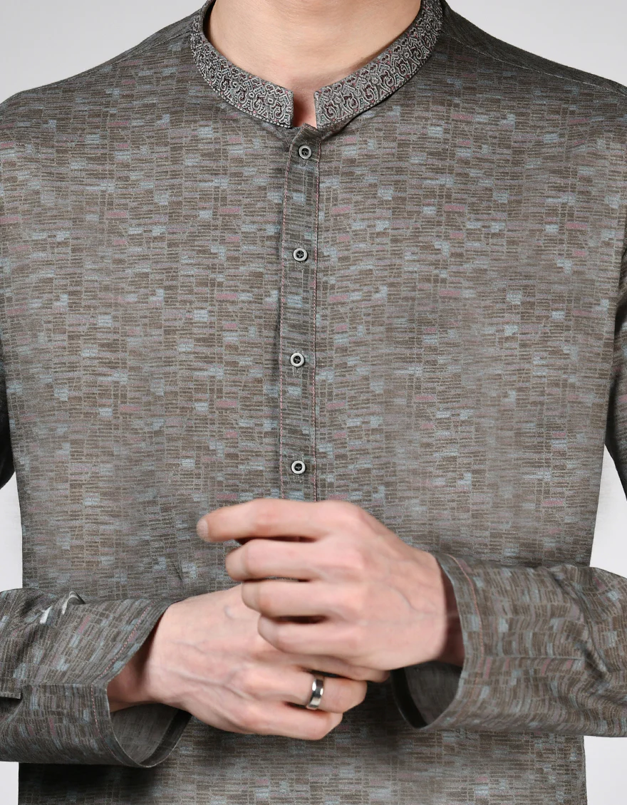 STONE BROWN COTTON KURTA | JTK-A-46565/S24/JJ9552-SF - Image 3