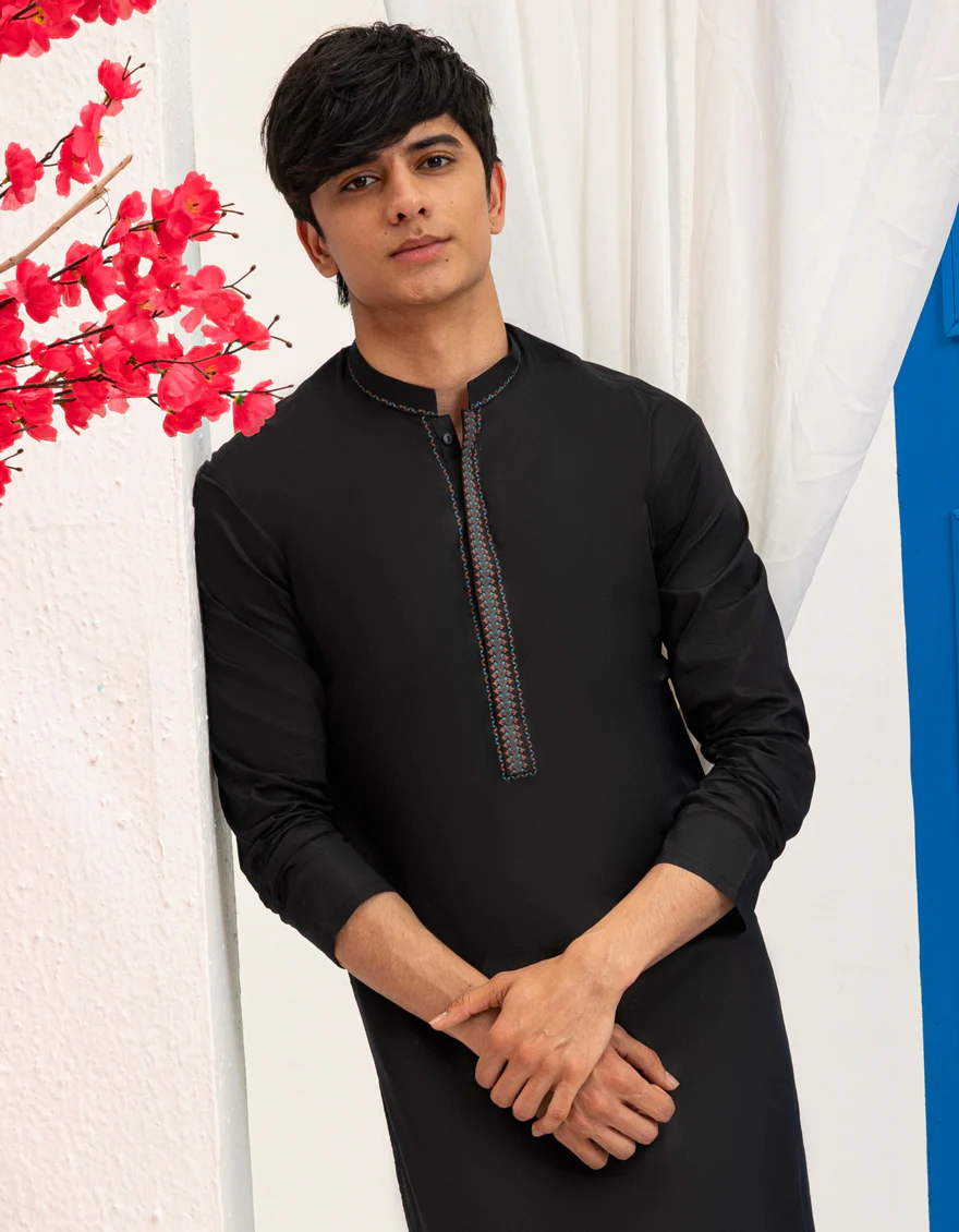 BLACK COTTON KURTA | JTK-A-46593/S25/JJ9777-SF - Image 3